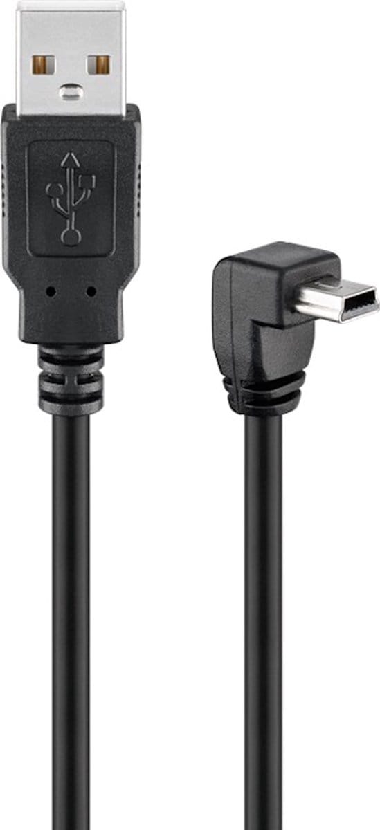 Powteq - 1.8 meter premium USB A naar mini USB kabel (haaks) - USB 2.0 - USB mini haaks