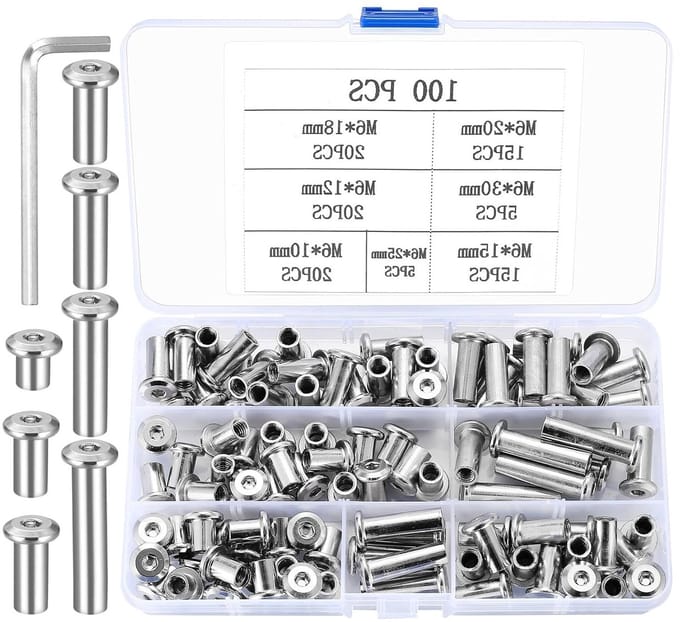 Set van 100 Moussennuts, Allen Sleutelmoeren voor Meubelassemblage, Perfect voor Sofas, Duurzaam en Roestvrij Staal