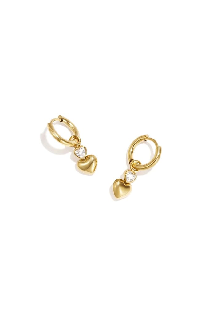 Earrings with dangling hearts and a heart-shaped stone - oorbellen - RVS - sieraden