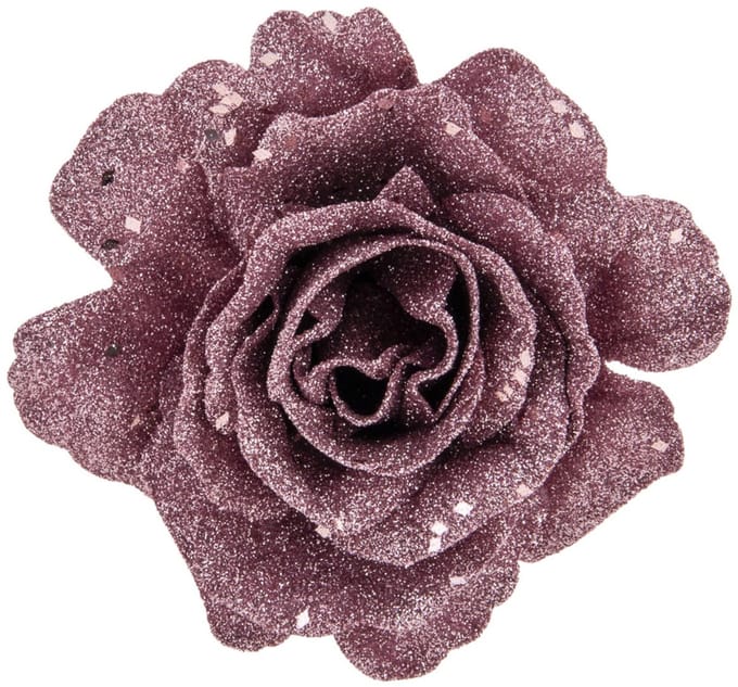 Kerstboomversiering Bloemen - 10 cm - roze glitter - op clip - ornament