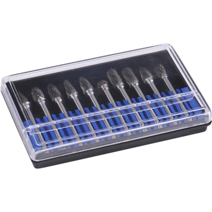 10 stuks Wolframcarbide Staal Roterende Vijlen Frezenset 3mm Schacht 6mm Snijdiameter Dubbelgesneden wit