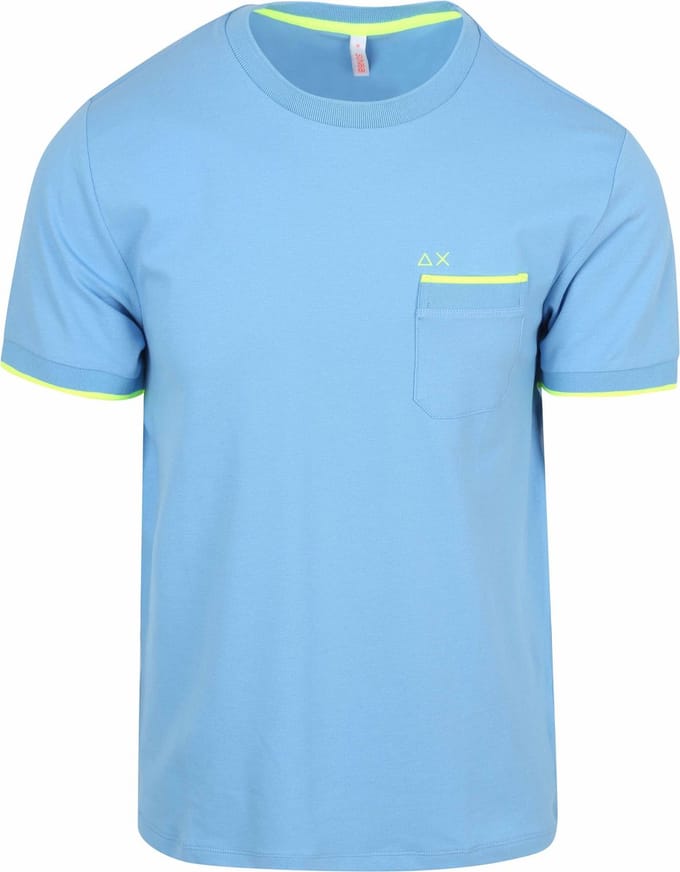 Sun68 Piqué T-Shirt Fluo Stripe Lichtblauw - Maat M - Heren