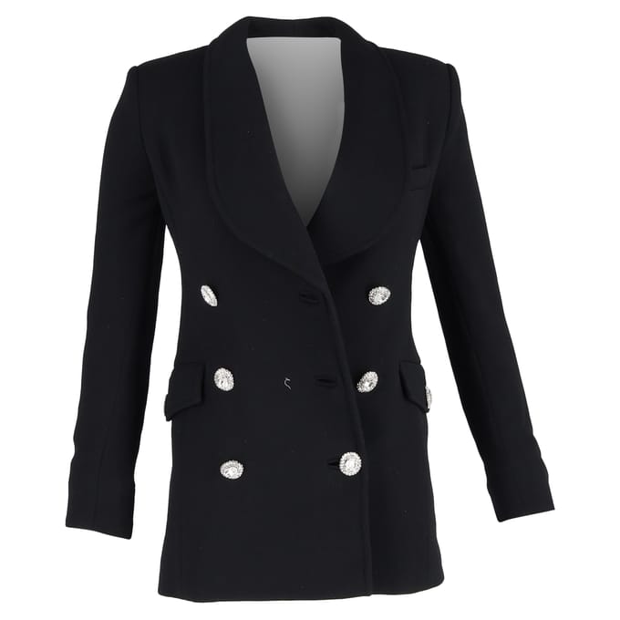 Alessandra Rich double-breasted blazer met kristallen knopen in zwarte wol