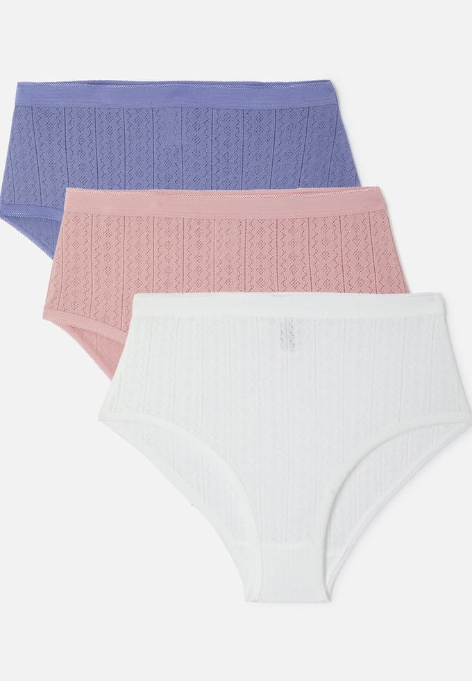 Damart - Set van 3 maxislips van pointelle-breisel - Dames - Wit - 38/40