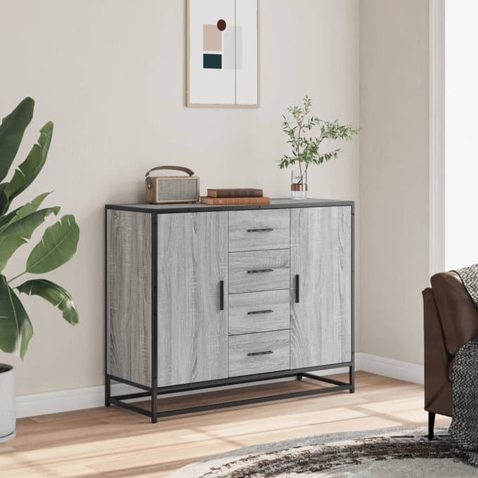 vidaXL - Dressoir - 92x35x76 - cm - bewerkt - hout - grijs - sonoma - eikenkleurig