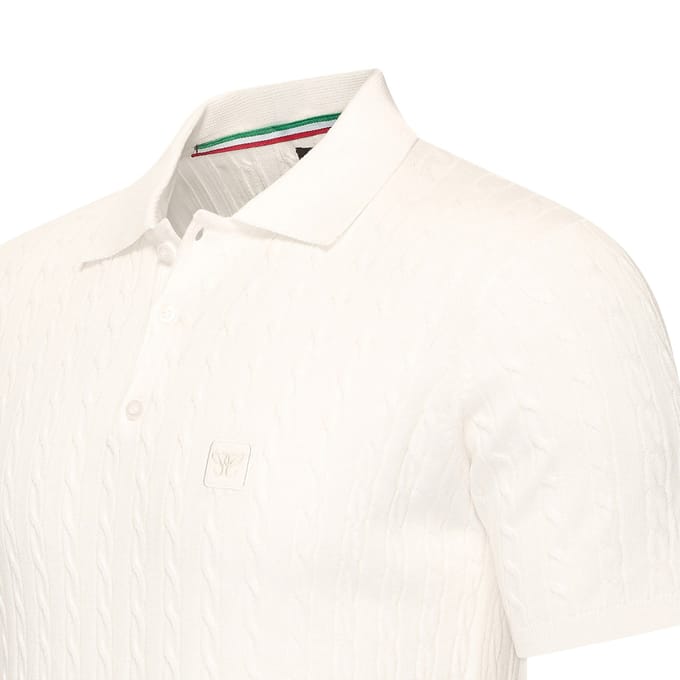 Cappuccino Italia - Heren Polo SS Caorle Cable Knit - Wit - Maat M