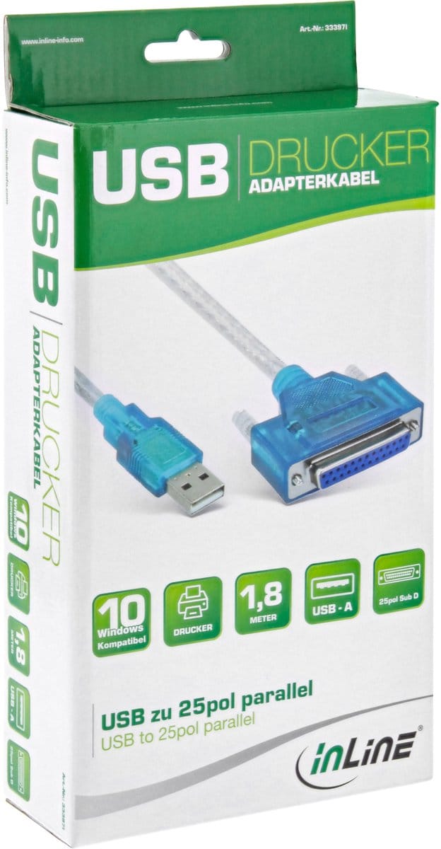 InLine® USB naar 25-pin parallelle adapterkabel, 1,8m