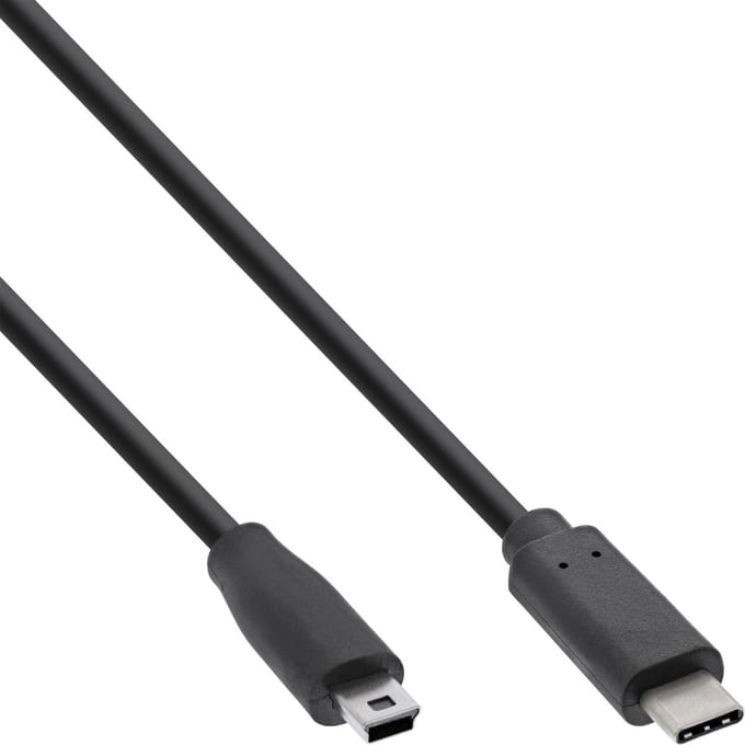 USB Mini B naar USB-C kabel - USB2.0 - tot 1A / zwart - 5 meter