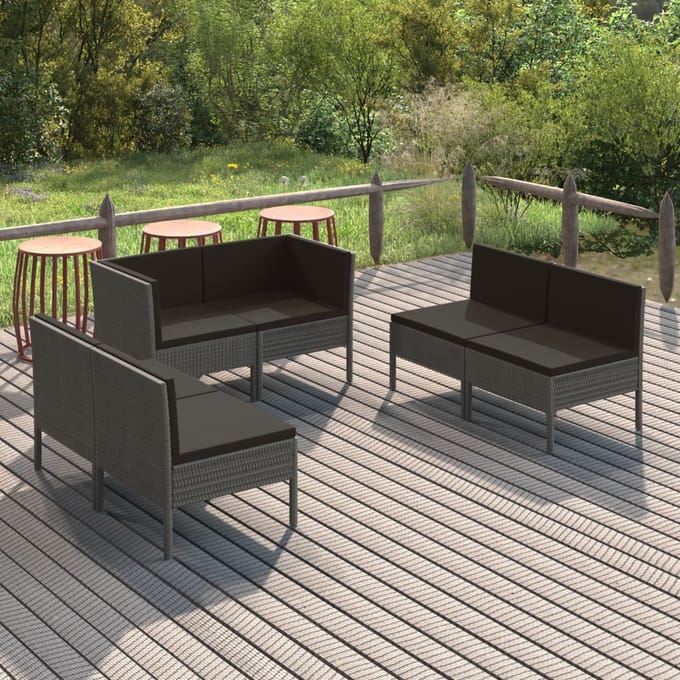 vidaXL - 6-delige - Loungeset - met - kussens - poly - rattan - grijs