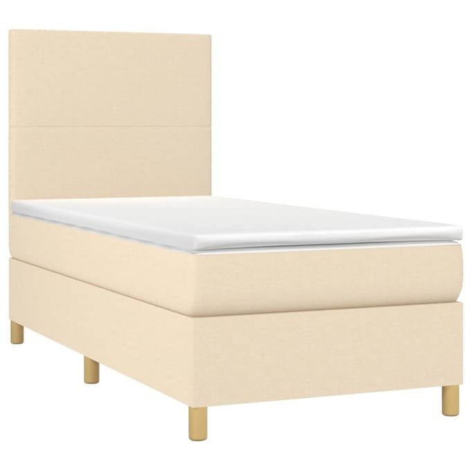 vidaXL - Boxspring - met - matras - en - LED - stof - crèmekleurig - 80x200 - cm