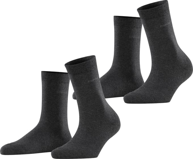 Esprit Basic Easy 2-Pack drukvrije comfort tailleband katoen multipack sokken dames grijs - maat 35-38