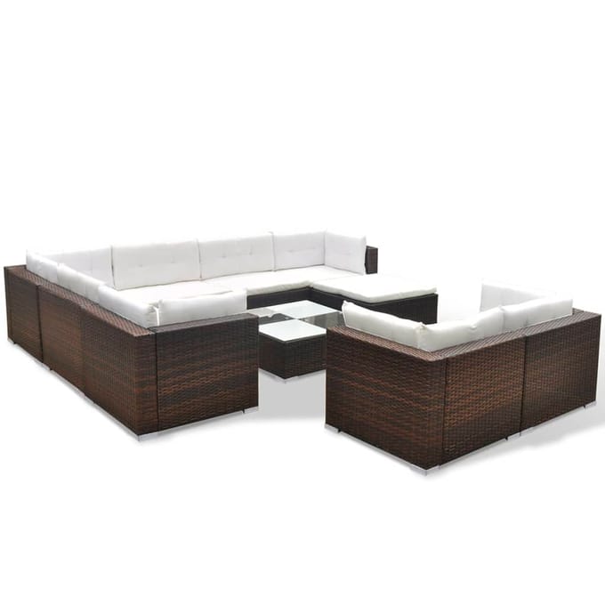 vidaXL - 10-delige - Loungeset - met - kussens - poly - rattan - bruin