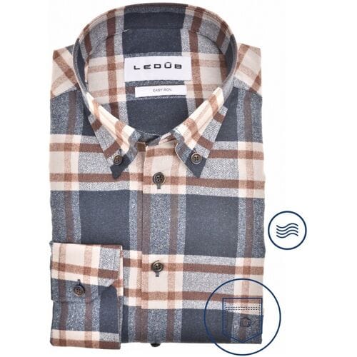 Ledûb Overhemd Elegant Sporty Check Donker Blauw-Bruin / male