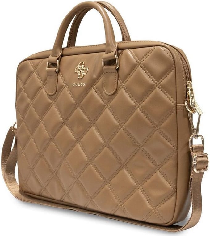 GUESS Quilted 4G Metal Logo Laptop Tas - 15/16 inch - Bruin