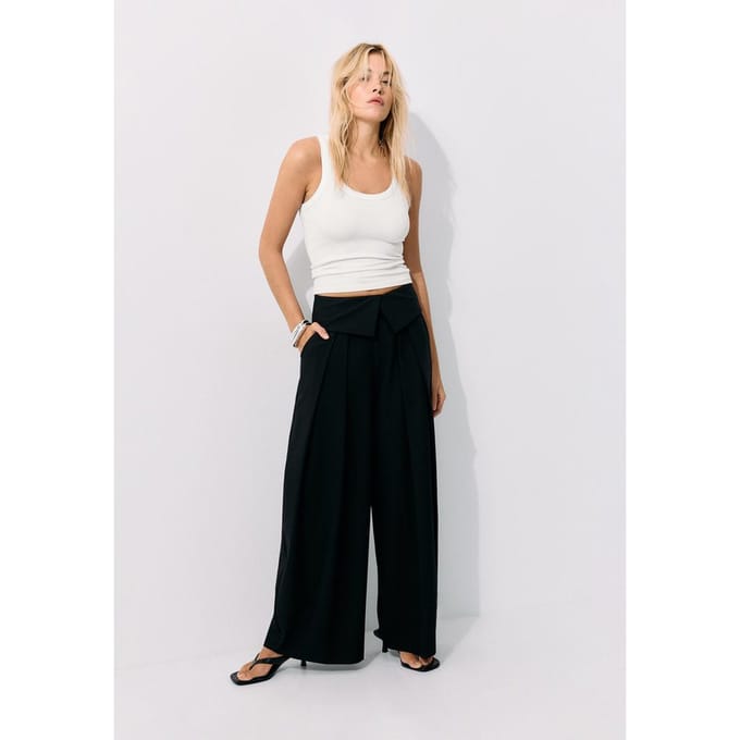 Stradivarius Pantalon met omgeslagen taille  Zwart 44