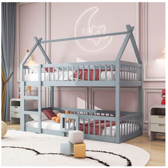 Stapelbed - MUVOE - 90x200 - Grijs - Massief hout - Loft design grijs