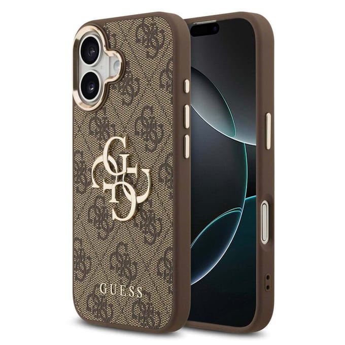 Guess 4G Metal Logo Backcover voor de Apple iPhone 17 - Gold Edge - Brown