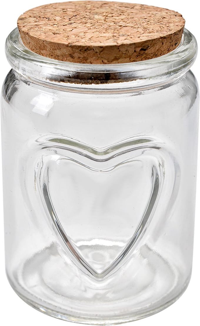 Clayre & Eef Voorraadpot Ø 7x10 cm Transparant Glas Hartjes