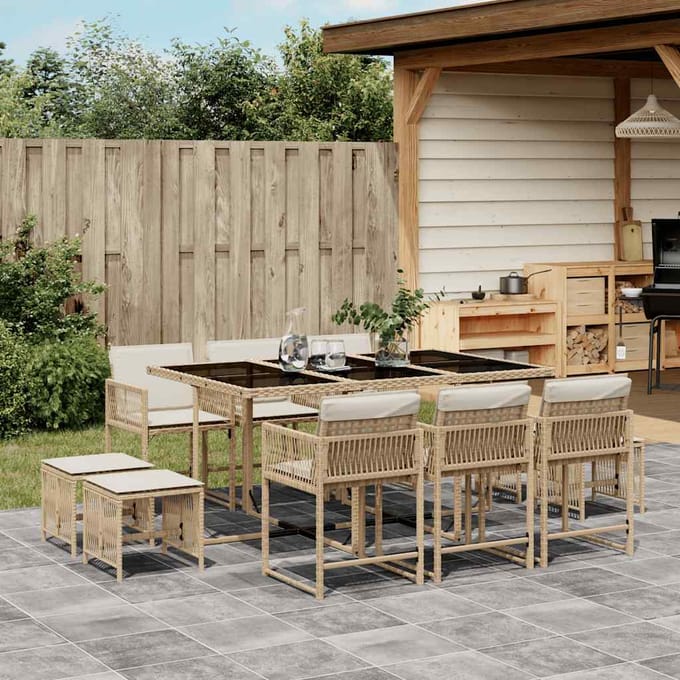 vidaXL - 11-delige - Tuinset - met - kussens - poly - rattan - beige