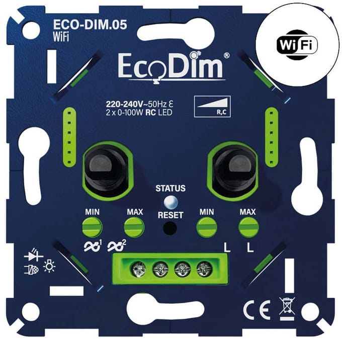 EcoDim - Eco-Dim.05 WiFi - Duo led dimmer - inbouw 2x0-100W