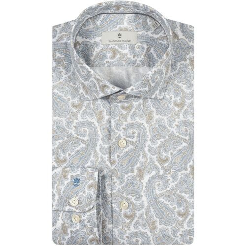 Thomas Maine Overhemd Allover Paisley Pattern Roma Modern Kent Zand / male