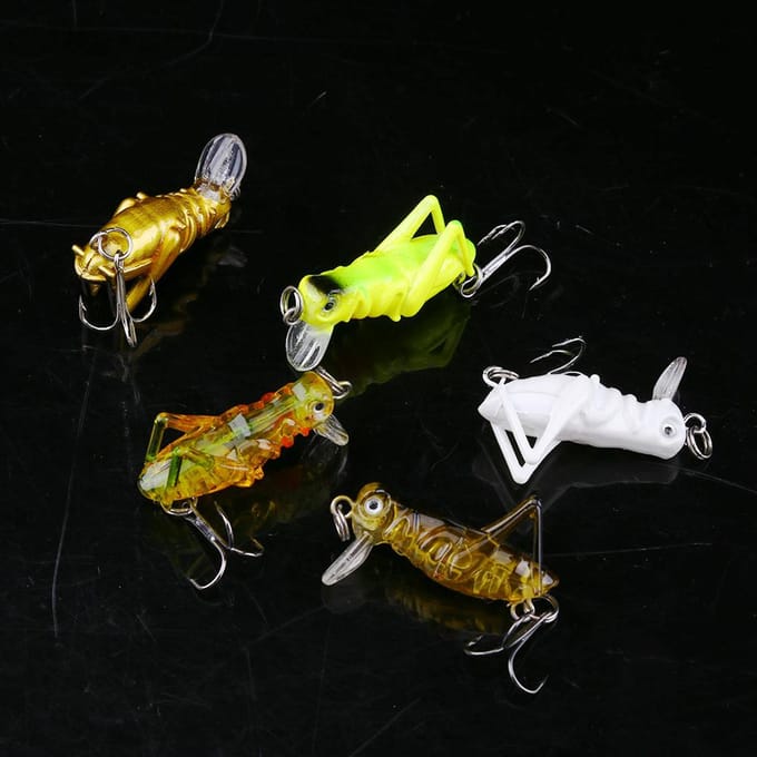5pcs Leurres de Pêche 4cm Leurres Artificiels Sauterelle Forme Insecte Appât Dur (# 2) yellow