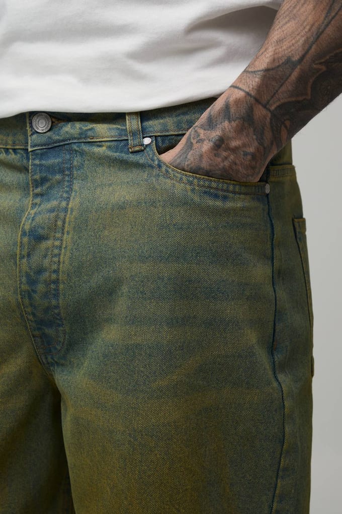 Tall Longline Getinte Denim Jorts | Green | Size 38