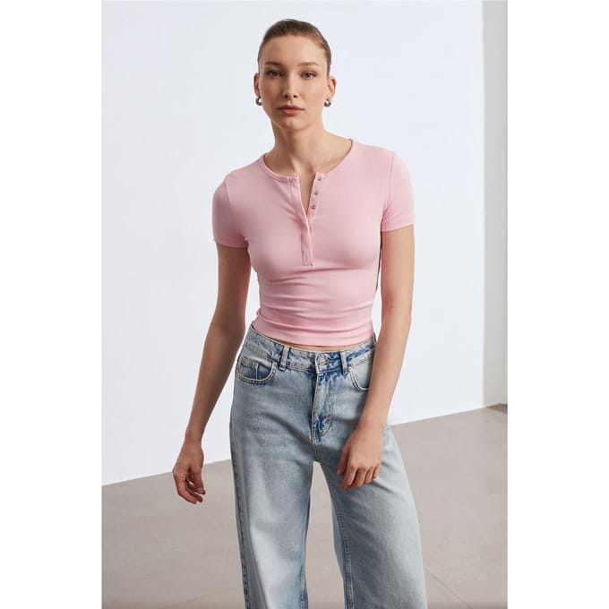 Slim Fit Crop Jersey Blouse