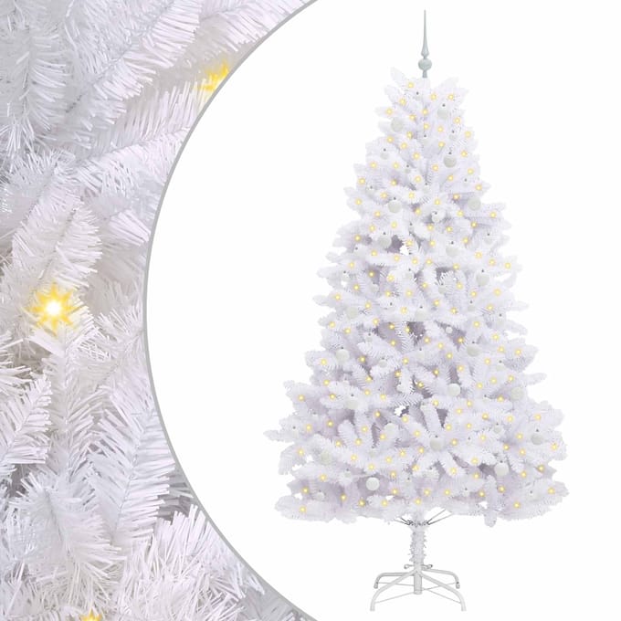 vidaXL - Kunstmatige - Hinged - Kerstboom - Wit - 240 - cm - PVC - en - Staal
