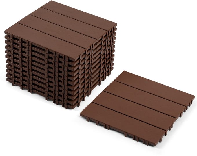 Set van 77 Terrastegels - 30x30cm Houtlook tegels - plastic - Terrastegels met kliksysteem - Bruin
