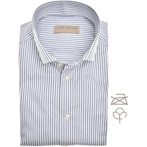 John Miller Overhemd Fine Striped Cotton Non-Iron Button-Down Midden Blauw / male