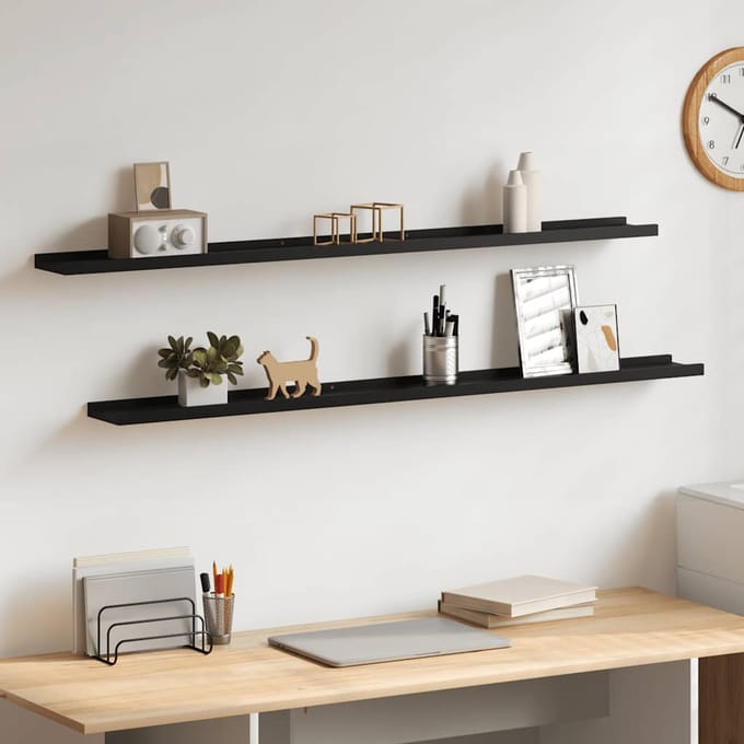 vidaXL - Wandschappen - 2 - st - 115x9x3 - cm - zwart