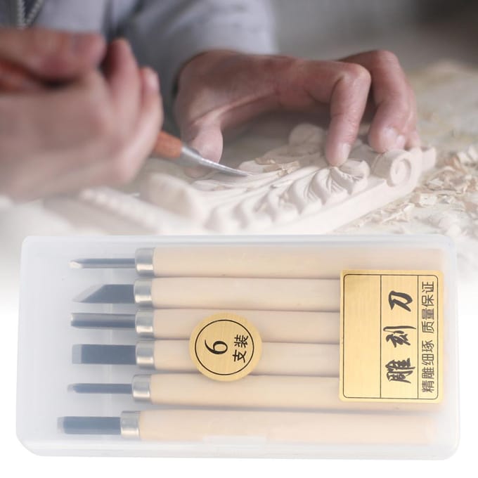6-delige Houtsnijmes Beitelset voor Basis en Gedetailleerd Houtbewerken Handgereedschap beige