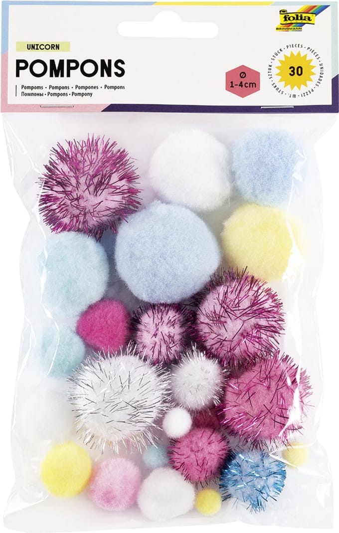 Pompons Eenhoorn, gemengde maten