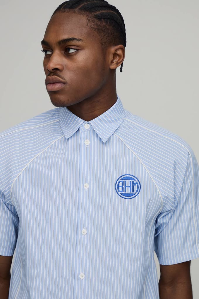Oversized Boxy Shirt Met Paspeldetail En Strepen | Blue | Size Medium