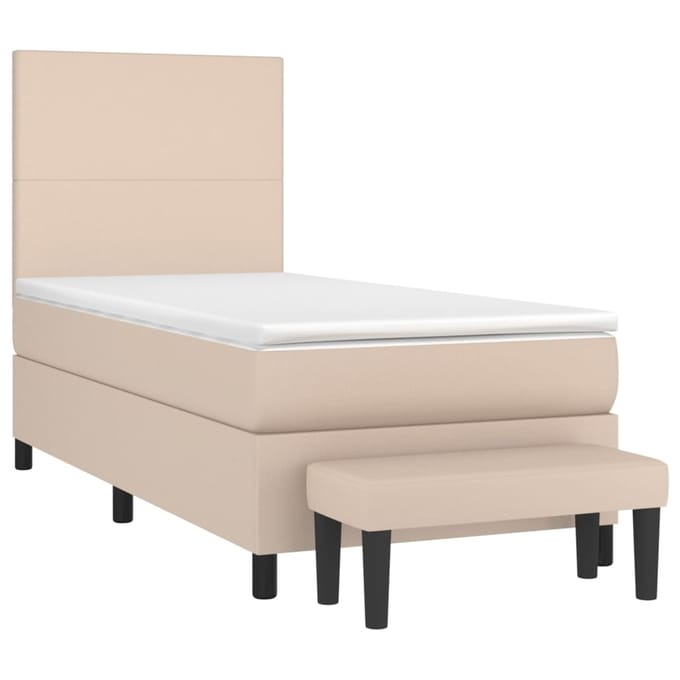 vidaXL - Boxspring - met - matras - kunstleer - cappuccinokleurig - 90x190 - cm
