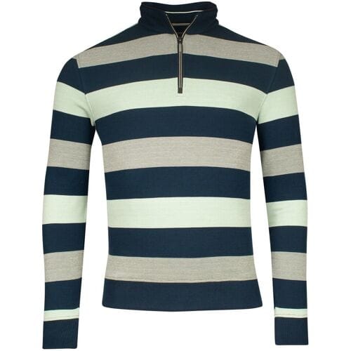 Baileys Trui Sweatshirt Half Zip Doubleface Yarn-Dyed Two Tone Stripes Olijf Groen / male
