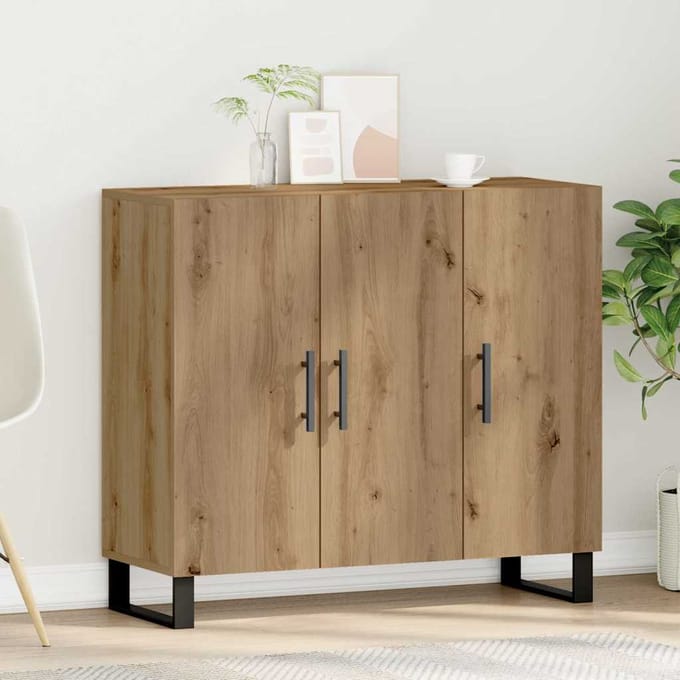 vidaXL - Dressoir - Artisan - Eiken - 90 - x - 34 - x - 80 - cm - Bewerkt - hout