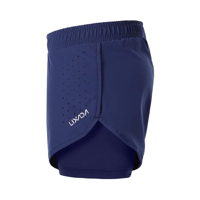 Lixada Dames 2-in-1 hardloopshort Sneldrogend Ademend Actief Trainingsoefening Joggen Fietsen S donkerblauwe kleur