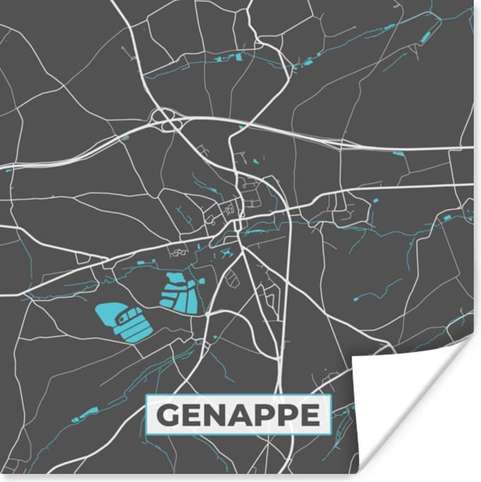 Poster Stadskaart – Grijs - Kaart – Genappe – België – Plattegrond - 30x30 cm