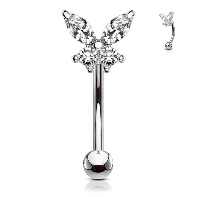 Piercing curved butterfly 1.2x8 - zilver - LMPiercings
