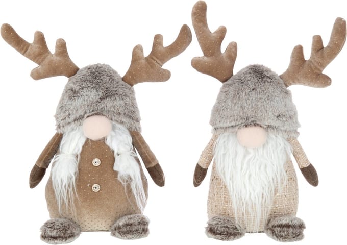 J-Line figuur Kabouter Gewei Glitterend - textiel - bruin/grijs - large - 2 st.