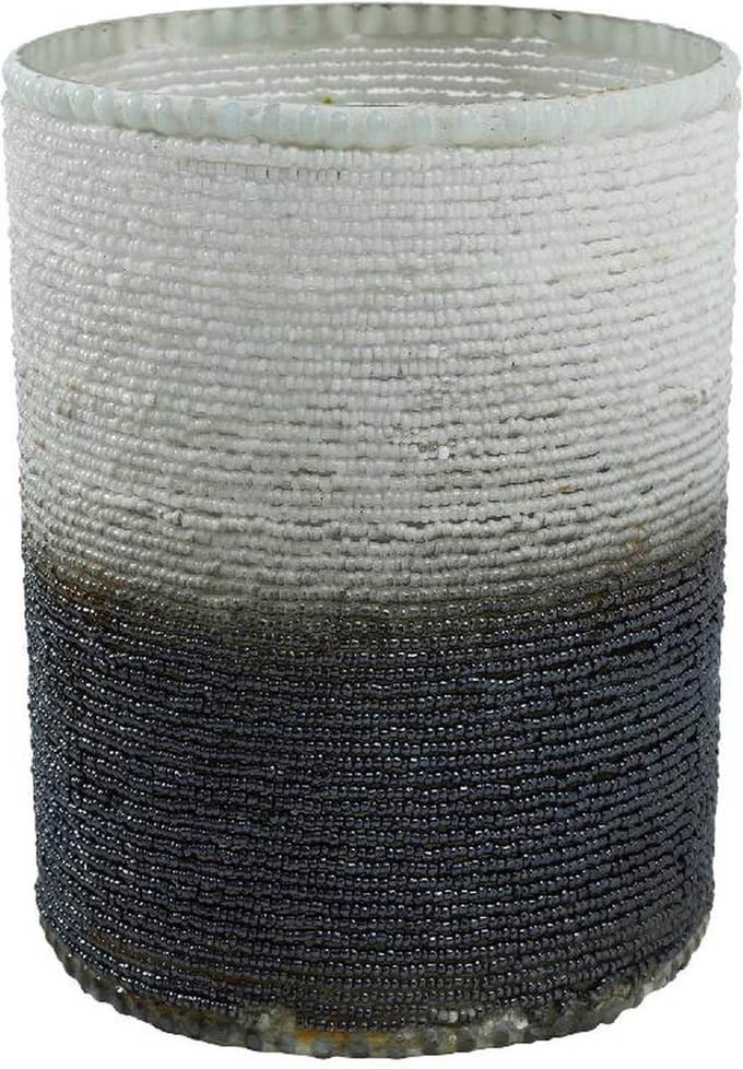 PTMD Windlicht Yokie - 12x12x17 cm - Glas - Zwart/Wit