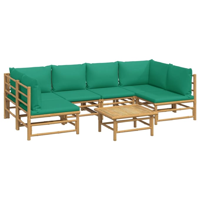 vidaXL - 7-delige - Loungeset - met - kussens - bamboe - groen