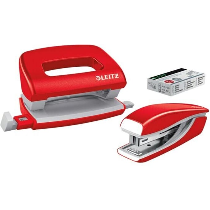 Leitz Mini Zszywacz & Dziurkacz Set - Rood, Metaal, 10 Vel