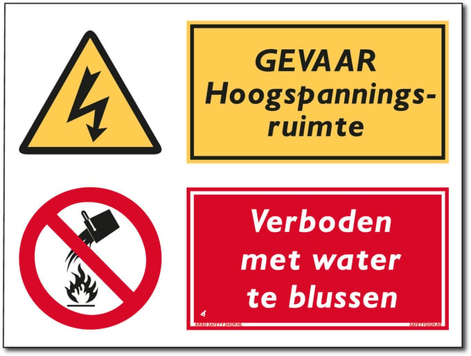 Hoogspanning bord - Verboden met water te blussen - Forex - 30 x 40 cm
