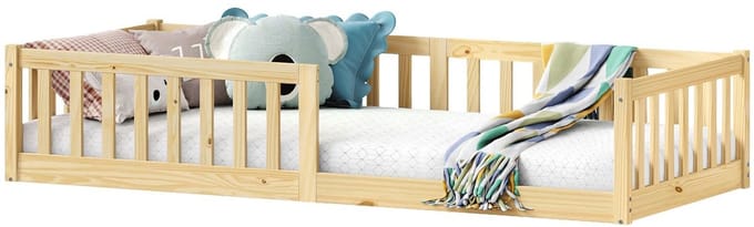 Vloerbed GUSTAVO 90 x 190 cm met valbeveiliging – naturel