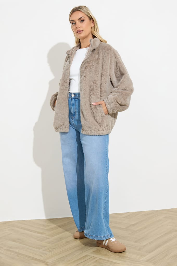 Yours Natural Bruine Faux Fur Fleece Jas Size 48