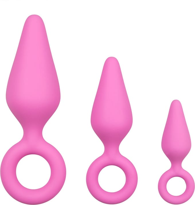 Roze buttplugs met trekring - setje