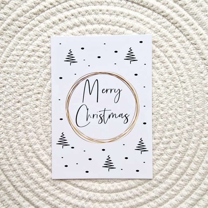 Kerstkaarten 10 stuks - Merry Christmas - A6 - zwart wit goud - Studio Juulz